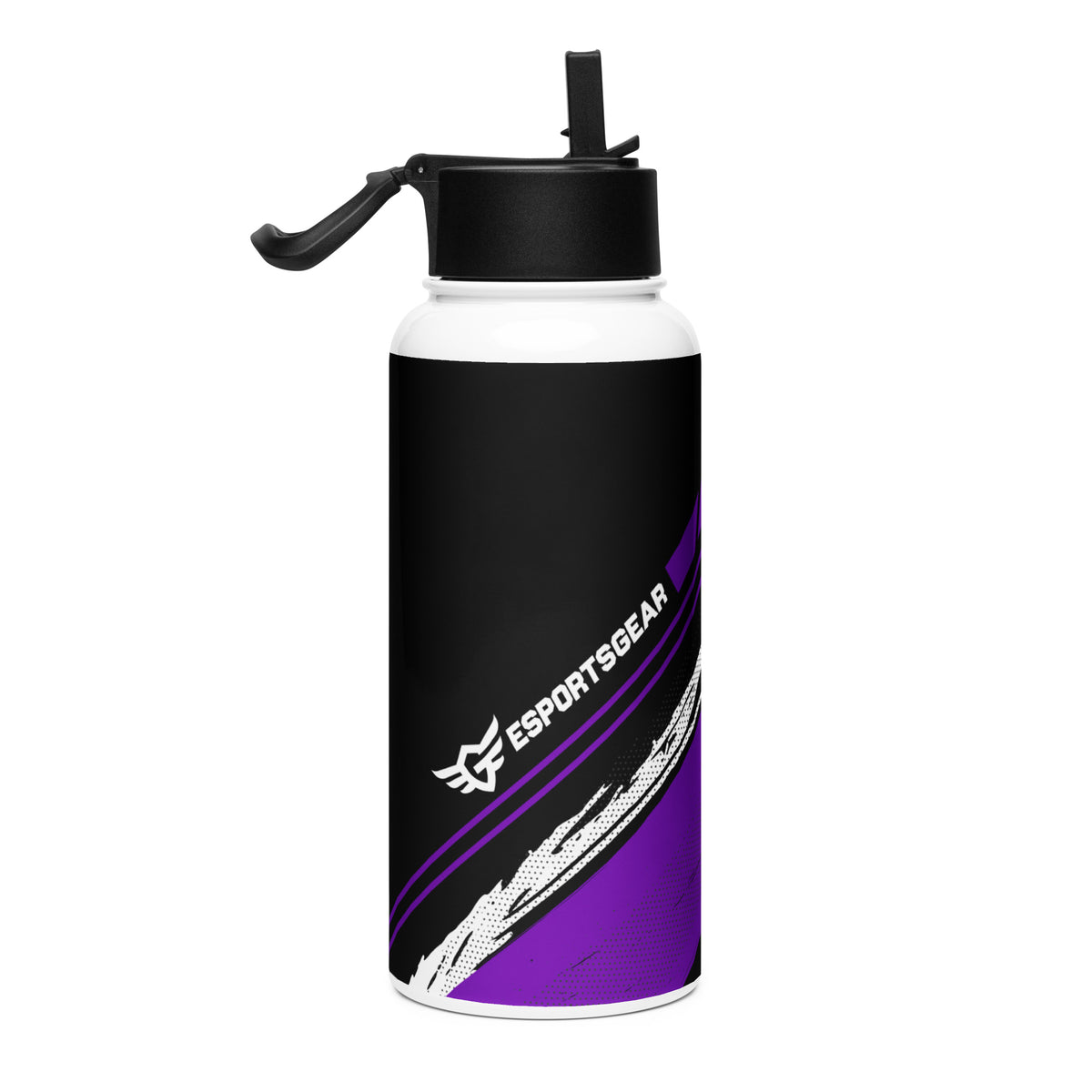 Stainless steel water bottle with a straw lid design transfer